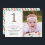 Invitación a Fiesta de cumpleaños con saltos de ar<br><div class="desc">Celebra tu primer año con alegría y color con esta encantadora invitación a la fiesta de primer cumpleaños, capturando perfectamente la esencia de un tema de rociado con arcoiris. La invitación tiene un fondo blanco y nítido, creando un lienzo limpio y fresco que permite que los colores vibrantes se vuelvan...</div>
