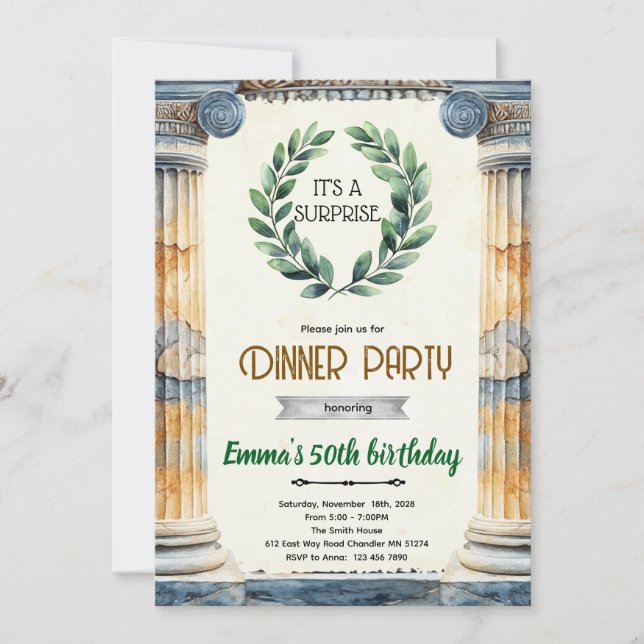 invitación a fiesta de cumpleaños con toga de mito (Anverso)