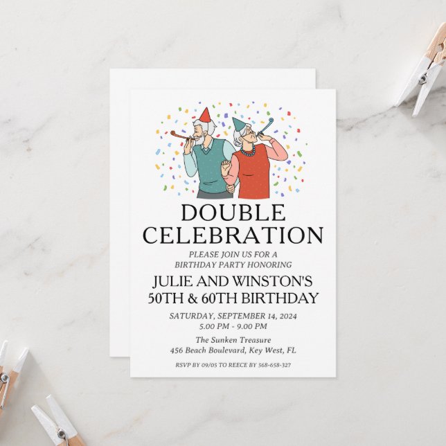 Invitación a fiesta de cumpleaños conjunta de dobl (Anverso/Reverso In Situ)