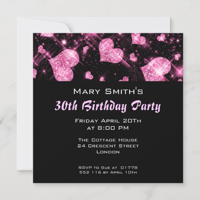 Invitación a fiesta de cumpleaños corazones de Pur (Anverso)