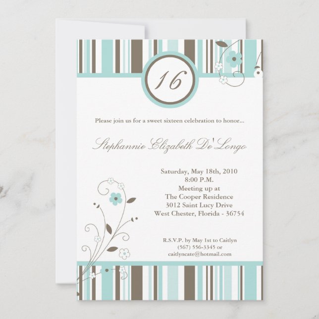 Invitación a fiesta de cumpleaños de 5 x 7 Flor az (Anverso)