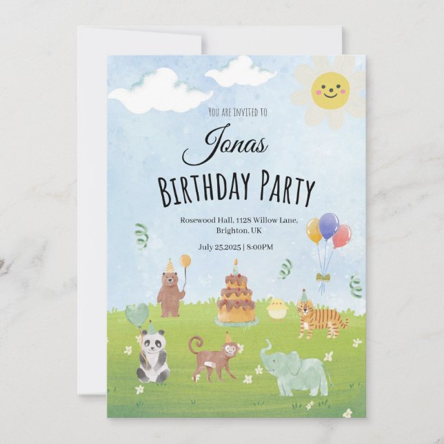 Invitación a fiesta de cumpleaños de animales para (Anverso)