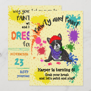 Invitación a fiesta de cumpleaños de arte Bulldog 
