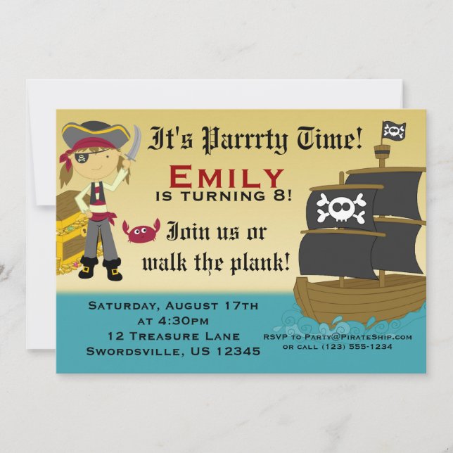 Invitación a fiesta de cumpleaños de Barco Pirata  (Anverso)