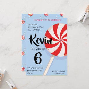 Invitación a fiesta de cumpleaños de Blue Lollipop