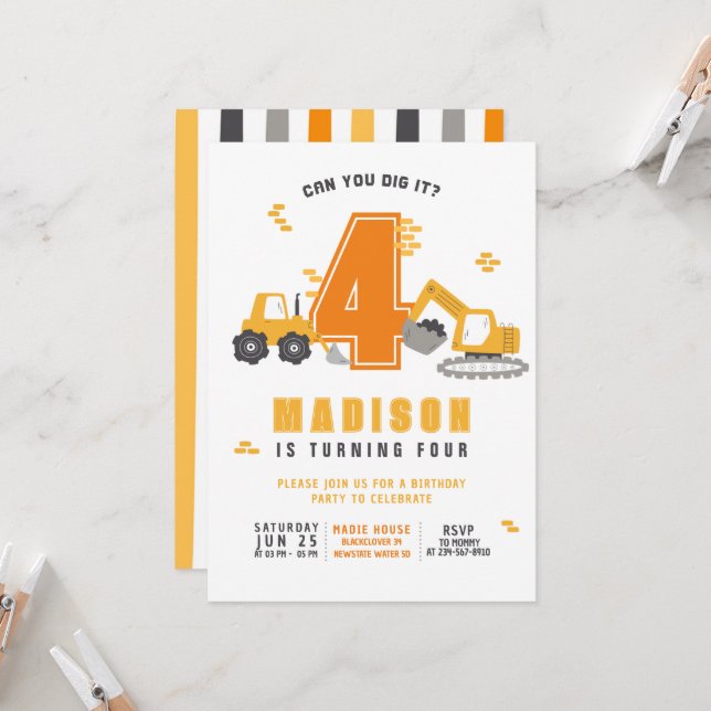 Invitación a Fiesta de cumpleaños de camionetas de (Anverso/Reverso In Situ)