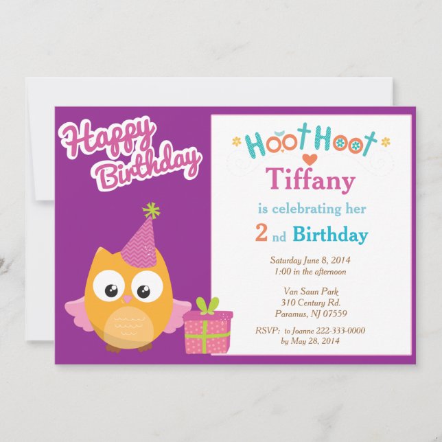 Invitación a fiesta de cumpleaños de Chica Owl (Anverso)