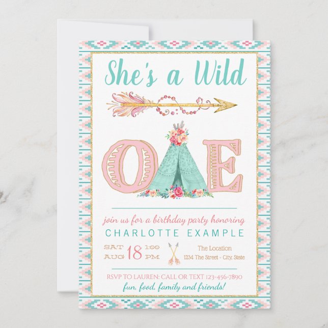 Invitación a fiesta de cumpleaños de chica Wild On (Anverso)
