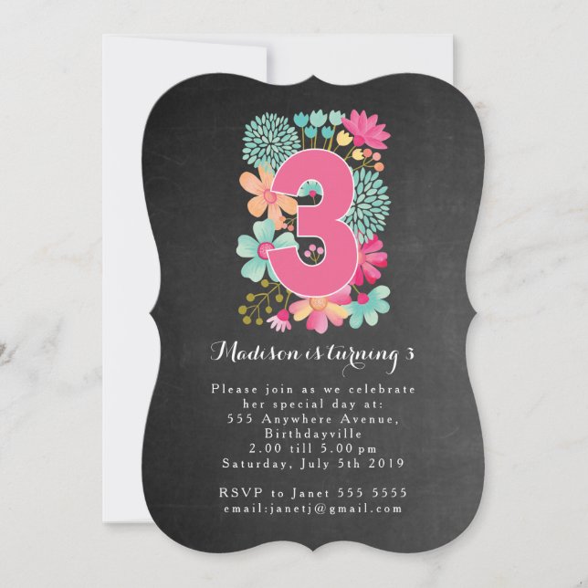 Invitación a Fiesta de cumpleaños de Chicas de Cha (Anverso)