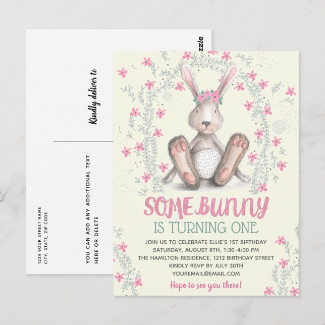 Invitación a fiesta de cumpleaños de Chicas floral (Anverso / Reverso)