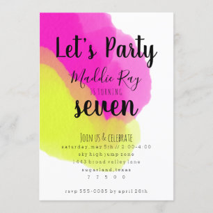Invitación a fiesta de cumpleaños de color de agua