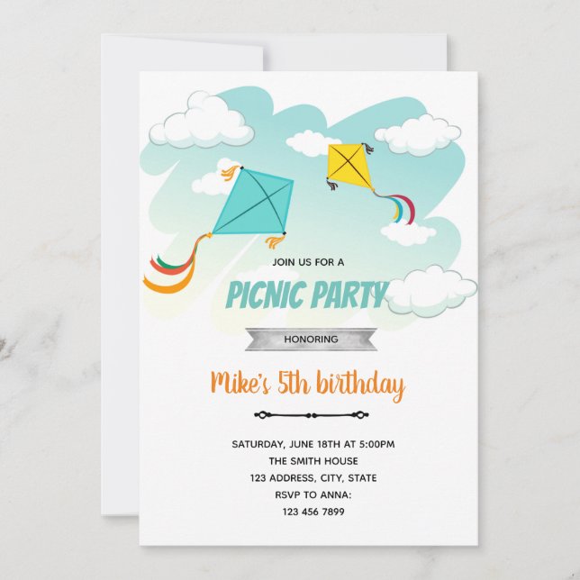 Invitación a fiesta de cumpleaños de cometa (Anverso)