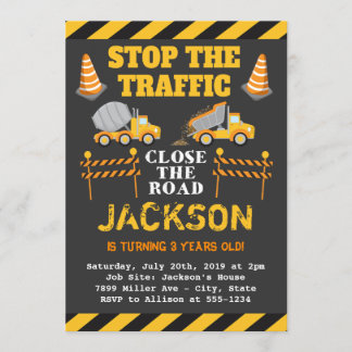 Invitación a fiesta de cumpleaños de construcción 