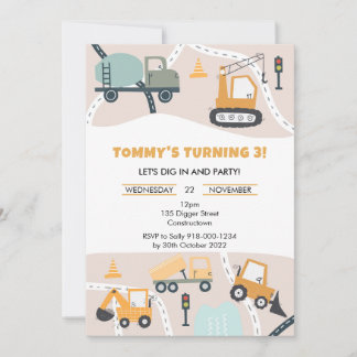 Invitación a fiesta de cumpleaños de construcción