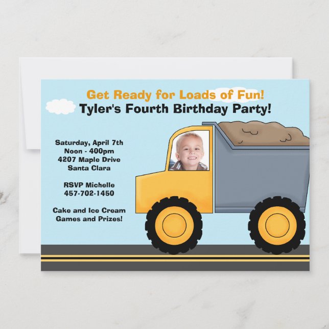 Invitación a fiesta de cumpleaños de construcción (Anverso)