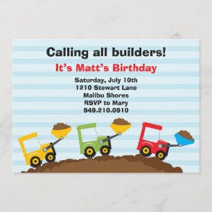 Invitación a fiesta de cumpleaños de construcción