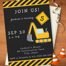 Invitación a fiesta de cumpleaños de construcción 