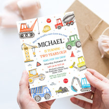 Invitación a fiesta de cumpleaños de construcción