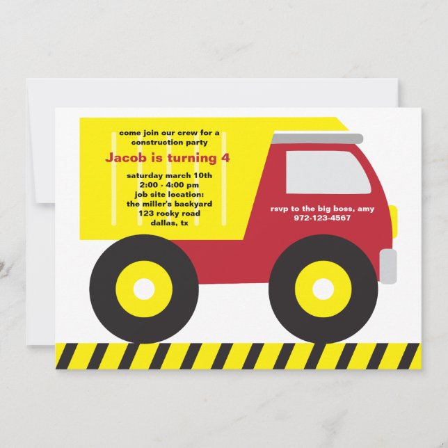 Invitación a fiesta de cumpleaños de construcción (Anverso)