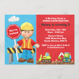 Invitación a fiesta de cumpleaños de construcción 