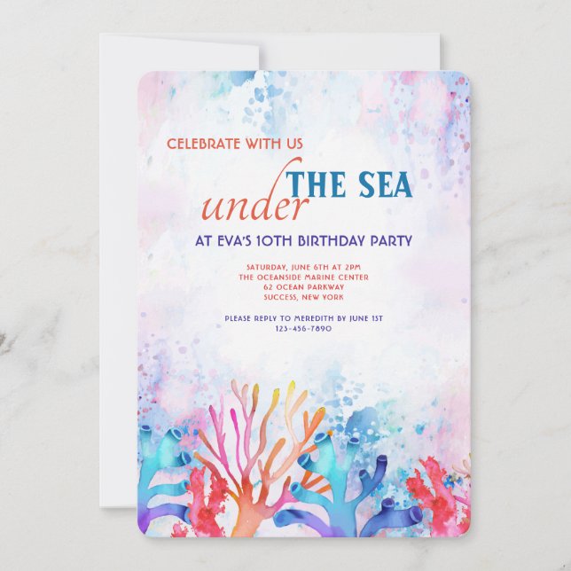 Invitación a fiesta de cumpleaños de Coral Waterco (Anverso)