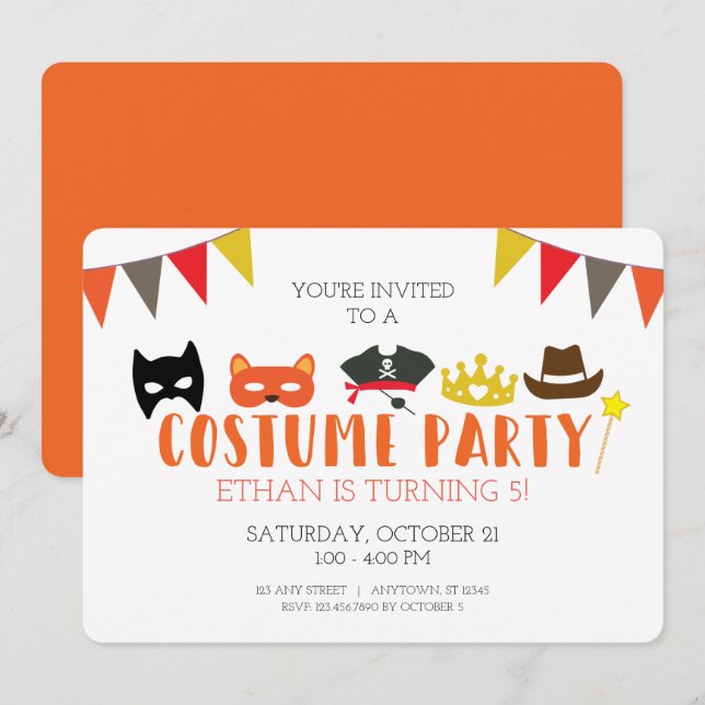 Invitación a fiesta de cumpleaños de Costume Hallo (Anverso / Reverso)