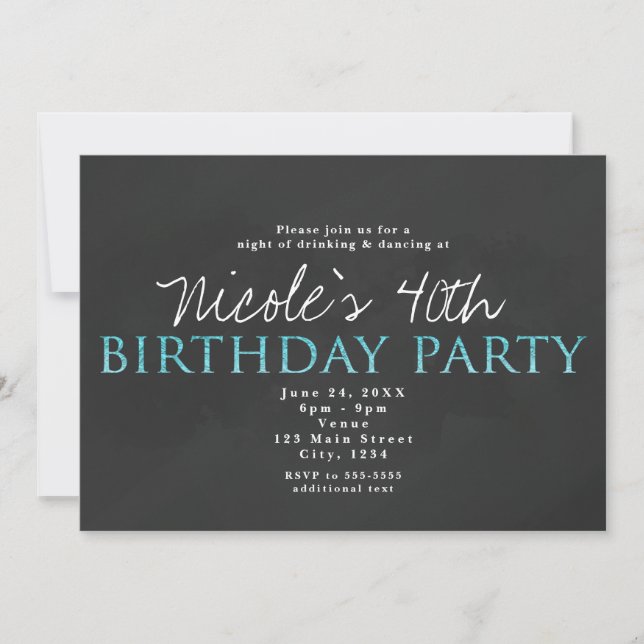 Invitación a fiesta de cumpleaños de cualquier eda (Anverso)