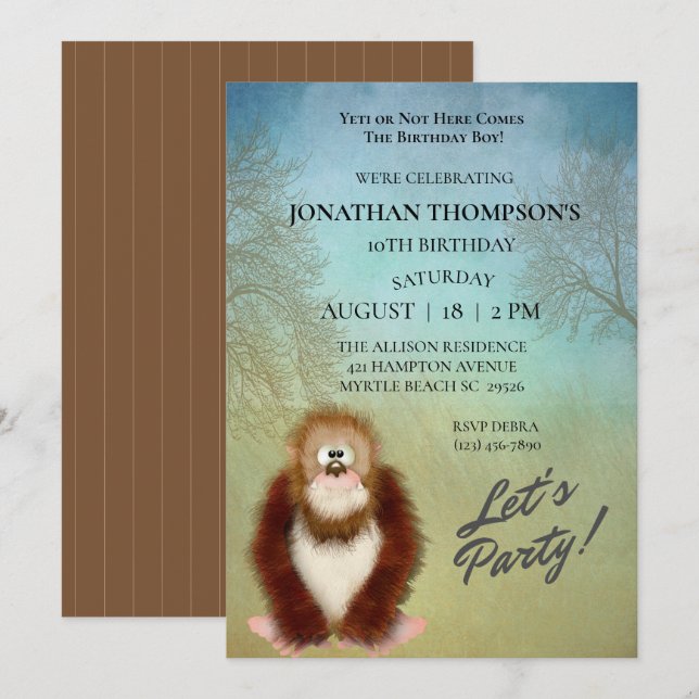 Invitación a fiesta de cumpleaños de Cute Big Foot (Anverso / Reverso)