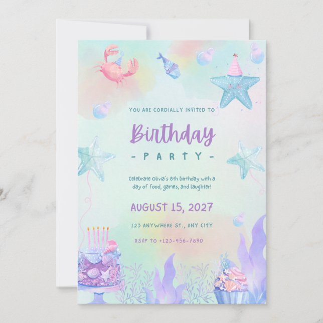 Invitación a fiesta de cumpleaños de Cute | Canva  (Anverso)