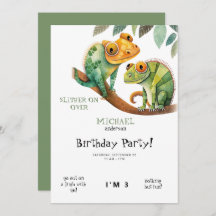 Invitación a fiesta de cumpleaños de Cute Lizard B