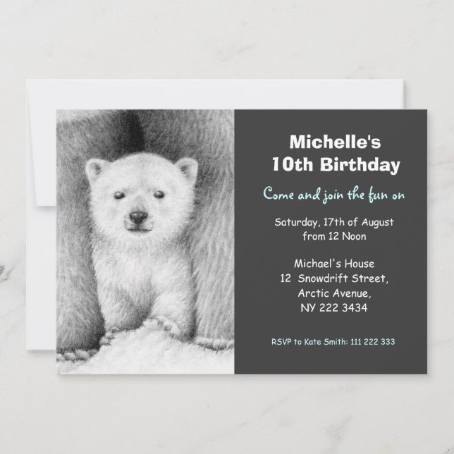 Invitación a fiesta de cumpleaños de Cute Polar y  (Anverso)