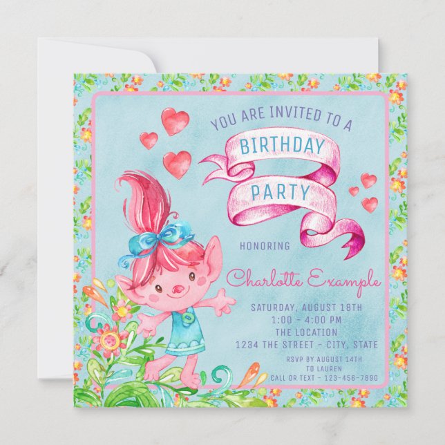 Invitación a fiesta de cumpleaños de Cute Watercol (Anverso)