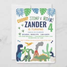 Invitación a fiesta de cumpleaños de dinosaurio pa
