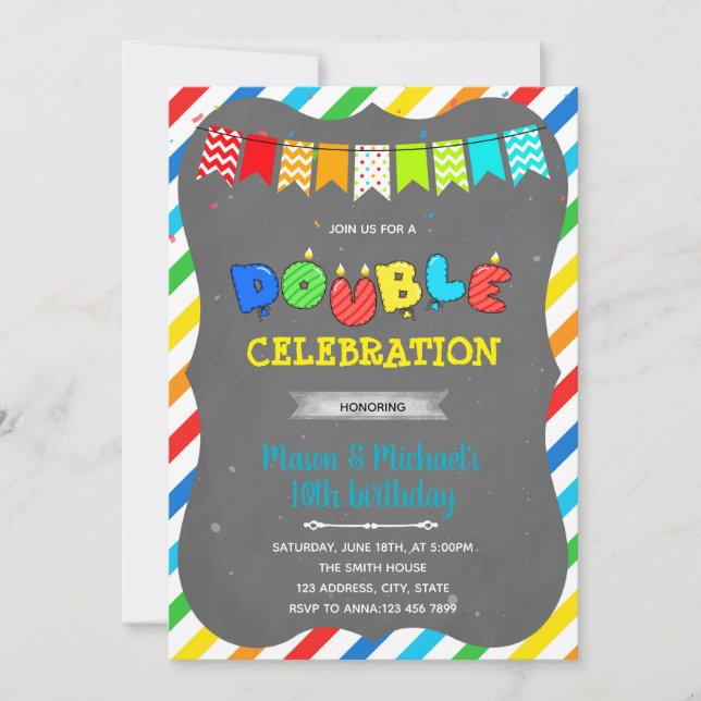 Invitación a fiesta de cumpleaños de doble celebra (Anverso)