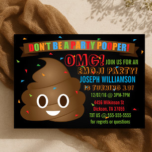 Invitación a fiesta de cumpleaños de Emoji de poop