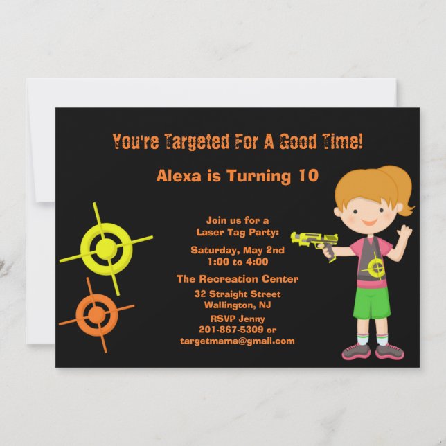 Invitación a fiesta de cumpleaños de etiqueta láse (Anverso)