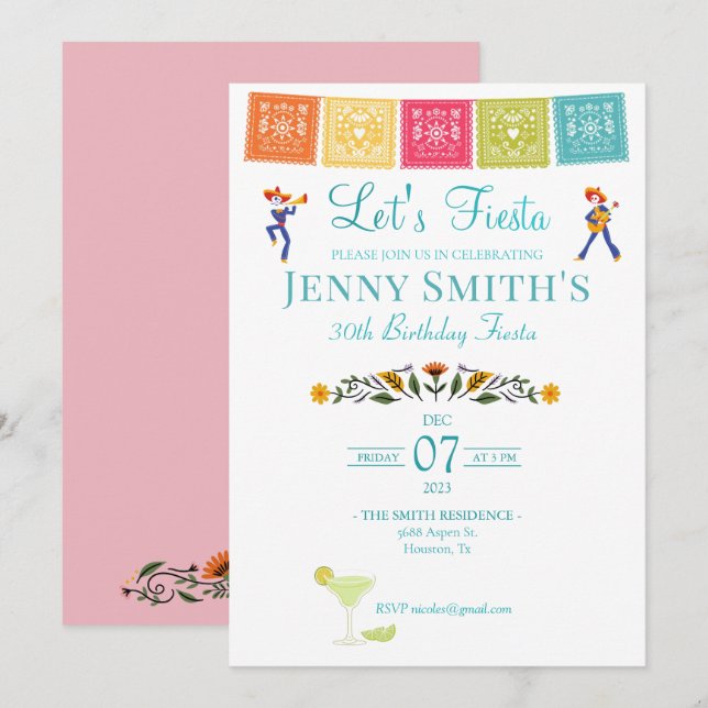 Invitación a fiesta de cumpleaños de Fiesta (Anverso / Reverso)