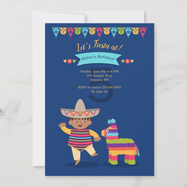 Invitación a fiesta de cumpleaños de Fiesta Boy (Anverso)