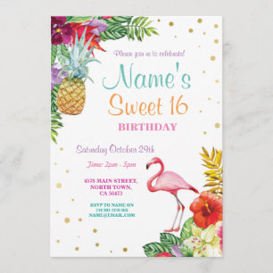 Invitación a fiesta de cumpleaños de Flamingo Aloh