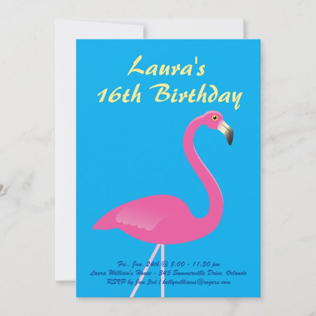 Invitación a fiesta de cumpleaños de Flamingo Swee (Anverso)