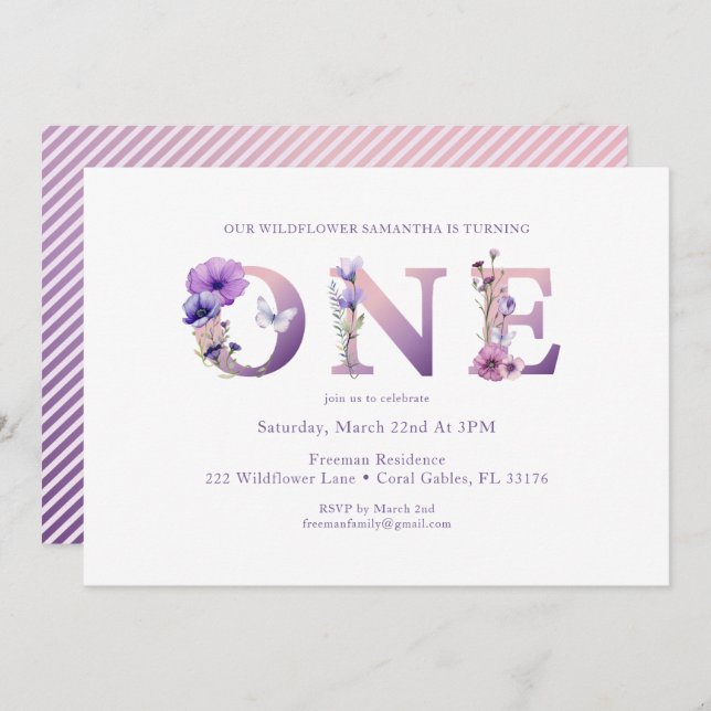 Invitación a fiesta de cumpleaños de Flor silvestr (Anverso / Reverso)