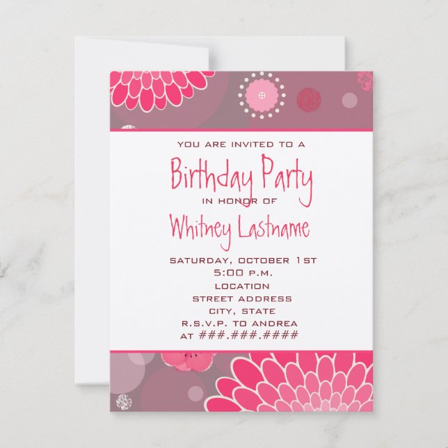 Invitación a fiesta de cumpleaños de flores y punt (Anverso)