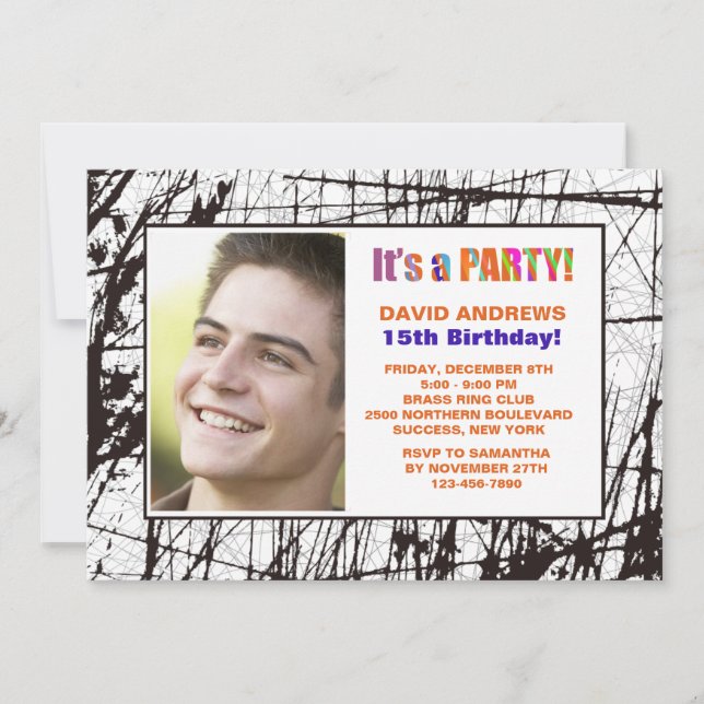 Invitación a fiesta de cumpleaños de foto de marco (Anverso)