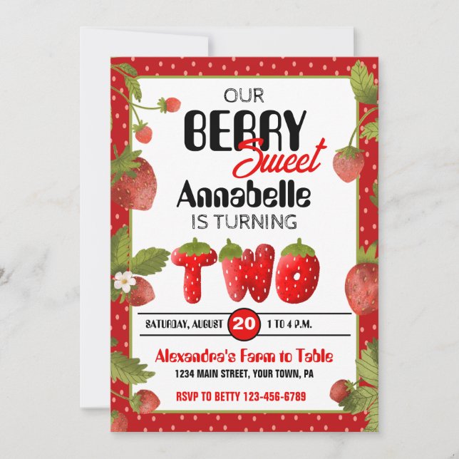 Invitación a fiesta de cumpleaños de fresa