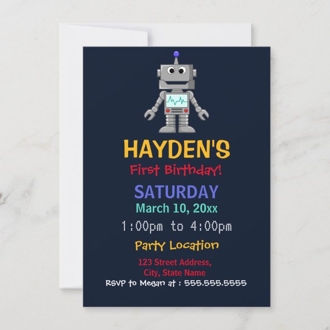 Invitación a fiesta de cumpleaños de Fun Robot Fir (Anverso)