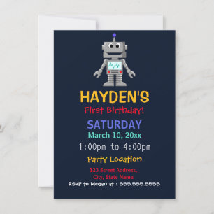 Invitación a fiesta de cumpleaños de Fun Robot Fir