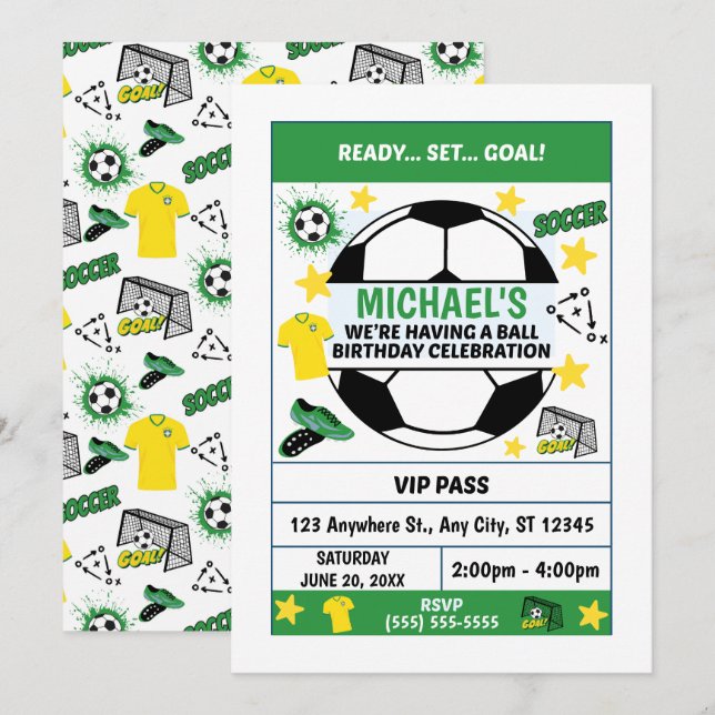 Invitación a Fiesta de Cumpleaños de Fútbol (Anverso / Reverso)