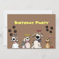 Invitación a fiesta de cumpleaños de gatos y perro