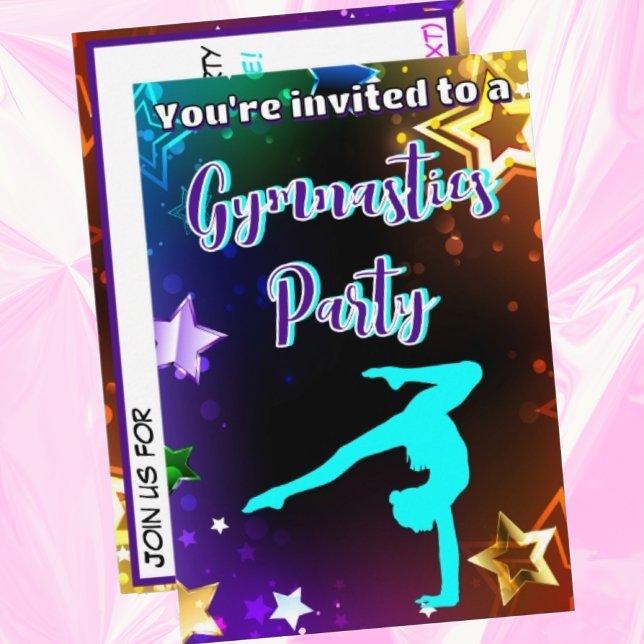 Invitación a fiesta de cumpleaños de Gimnasia de l (Rainbow Stars Gymnastics Birthday Party Invitation)