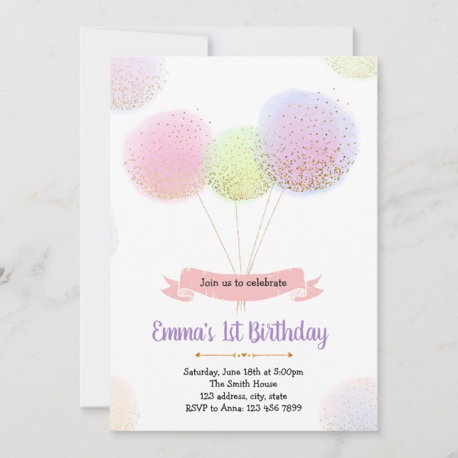 Invitación a fiesta de cumpleaños de globo (Anverso)